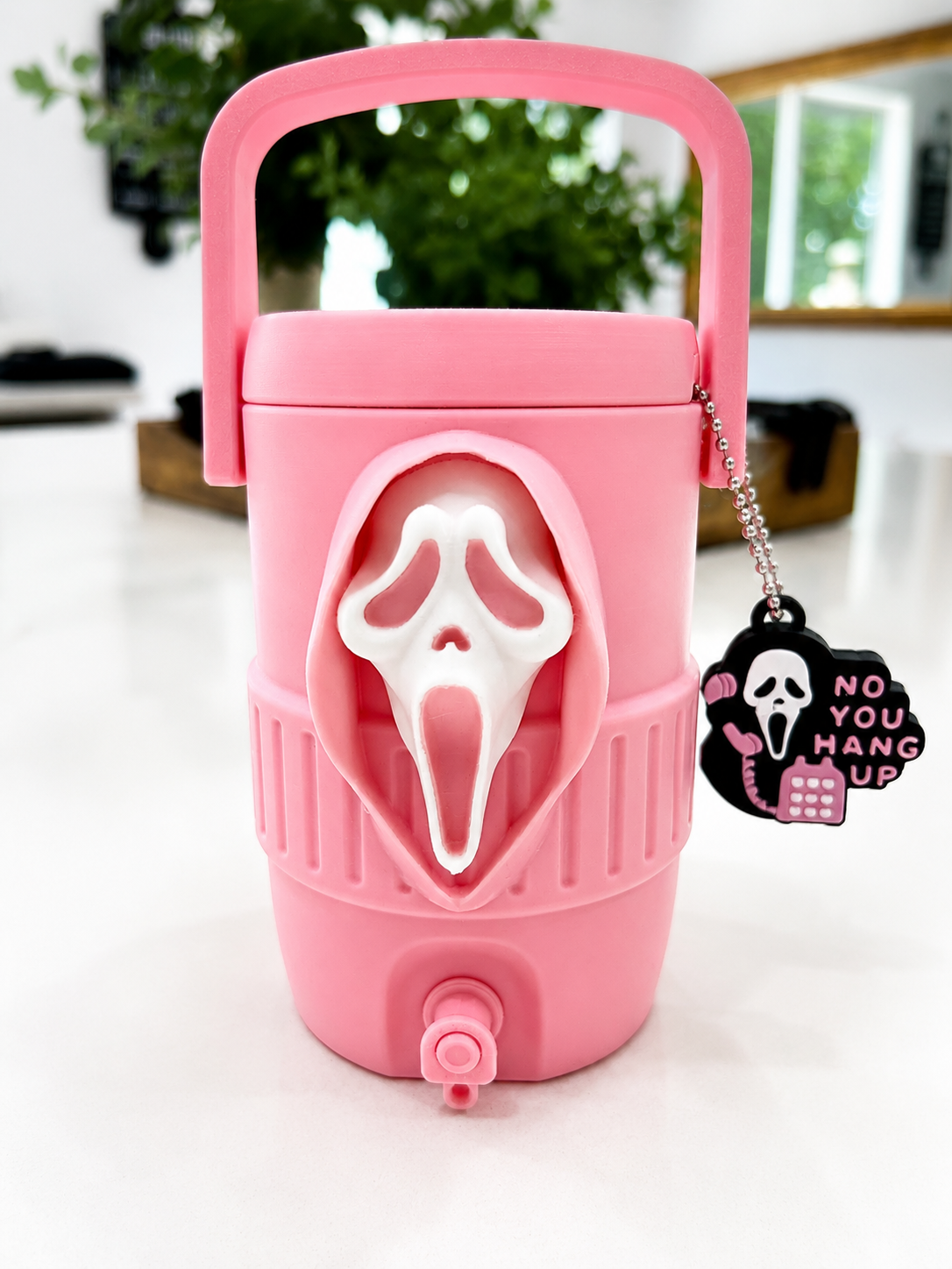Scream Ghost Face Inspired 3D Printed Mini Can Cooler with Matching Keychain