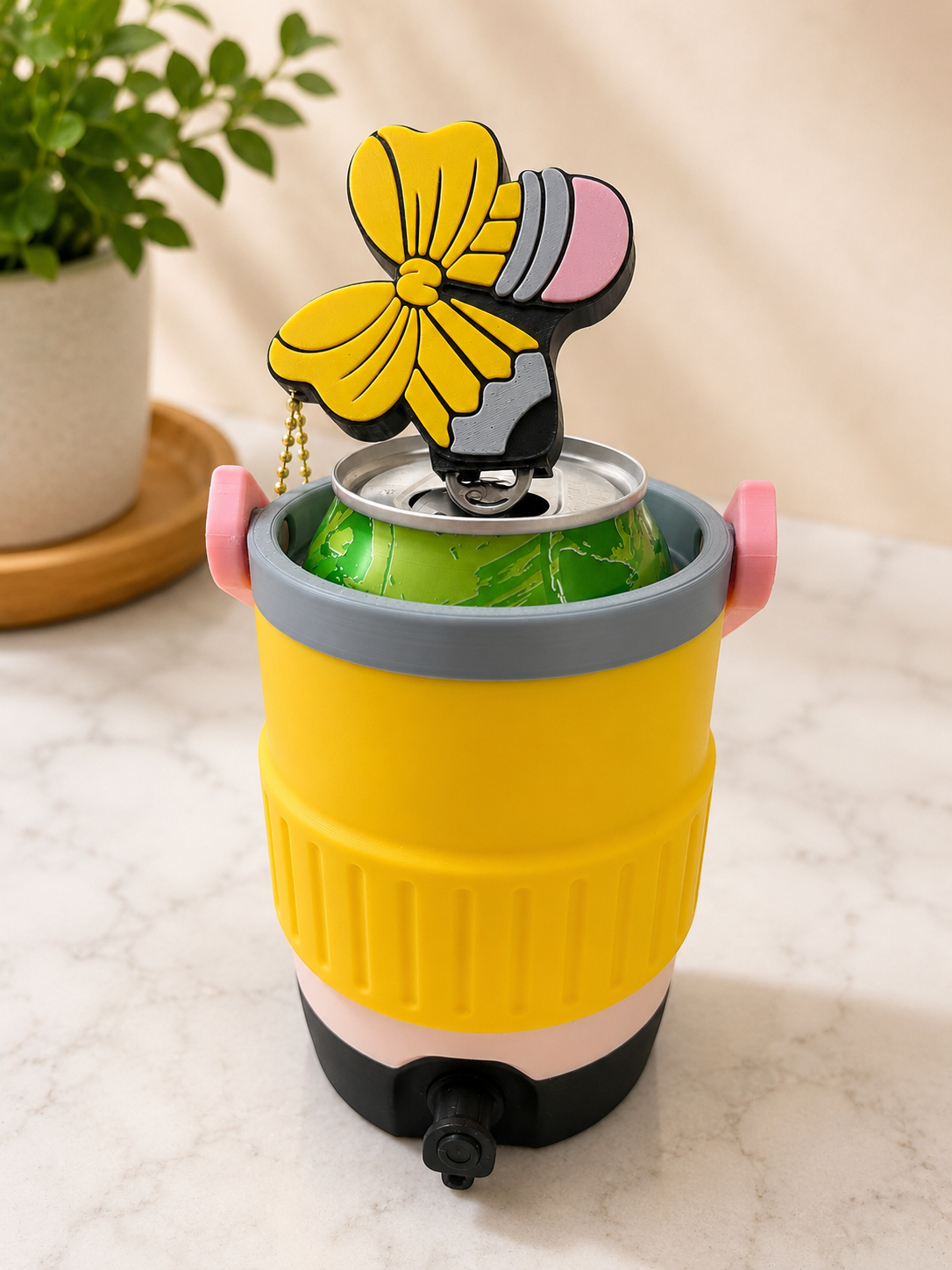Pencil Themed 12oz Mini Can Cooler with matching Keychain/ Tab Can Opener