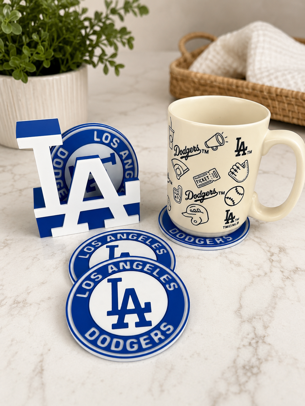 LA Dodgers 3D Printed Coasters - Set of 5 with Holder
