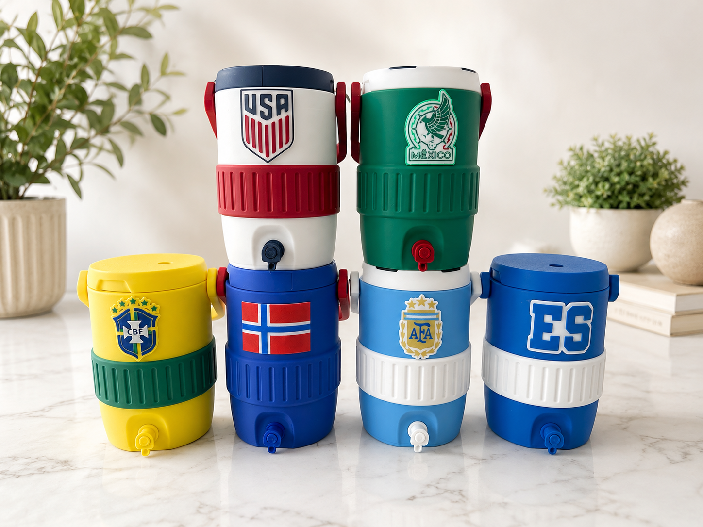 12oz National Soccer Team Mini Coolers with Soccer Ball Keychain/ Can Opener(7 Countries to choose from)