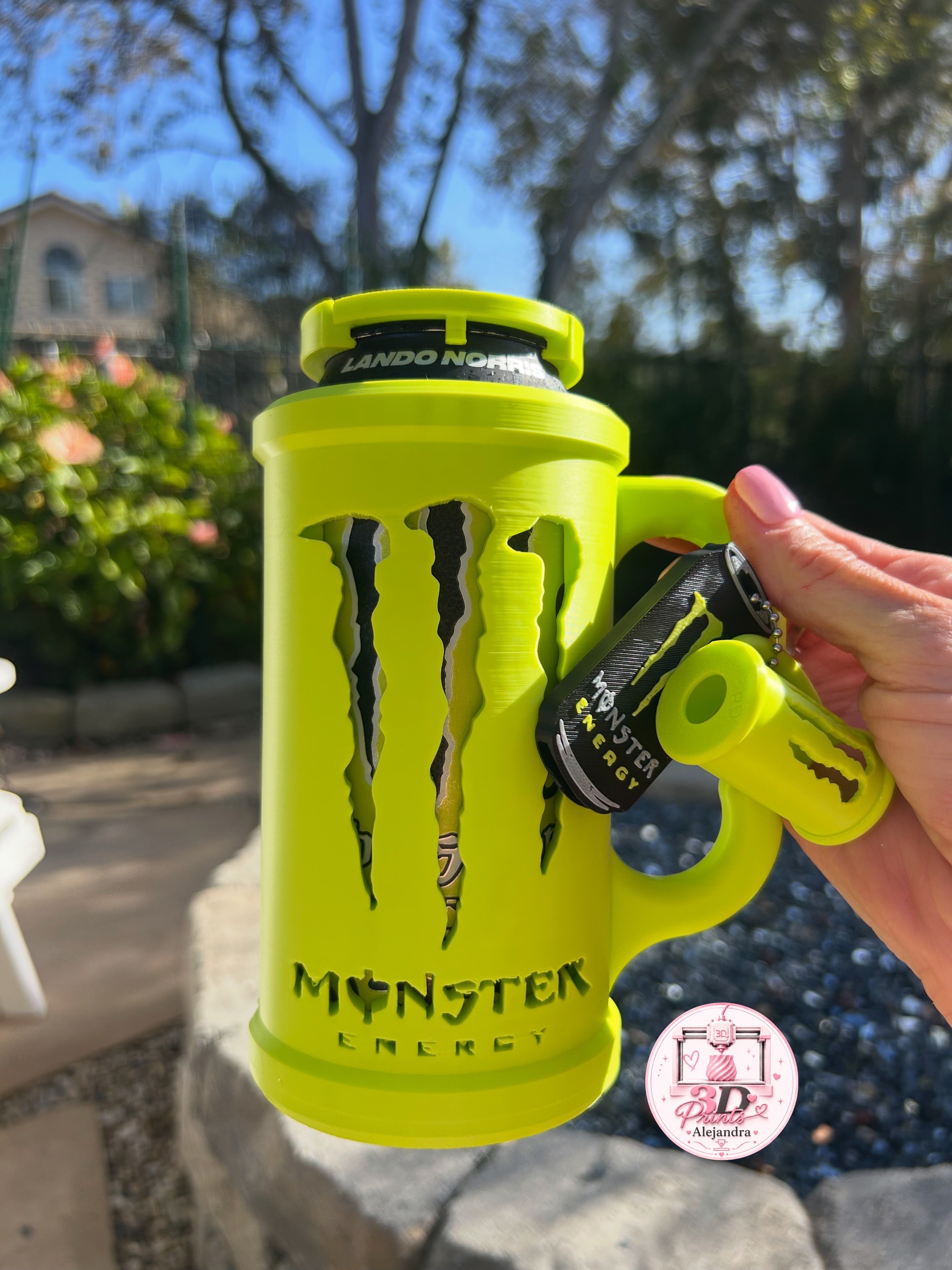 Monster Energy Inspired 3D Printed 16oz Can Holder Mug with Matching Keychain, Opener and Lid