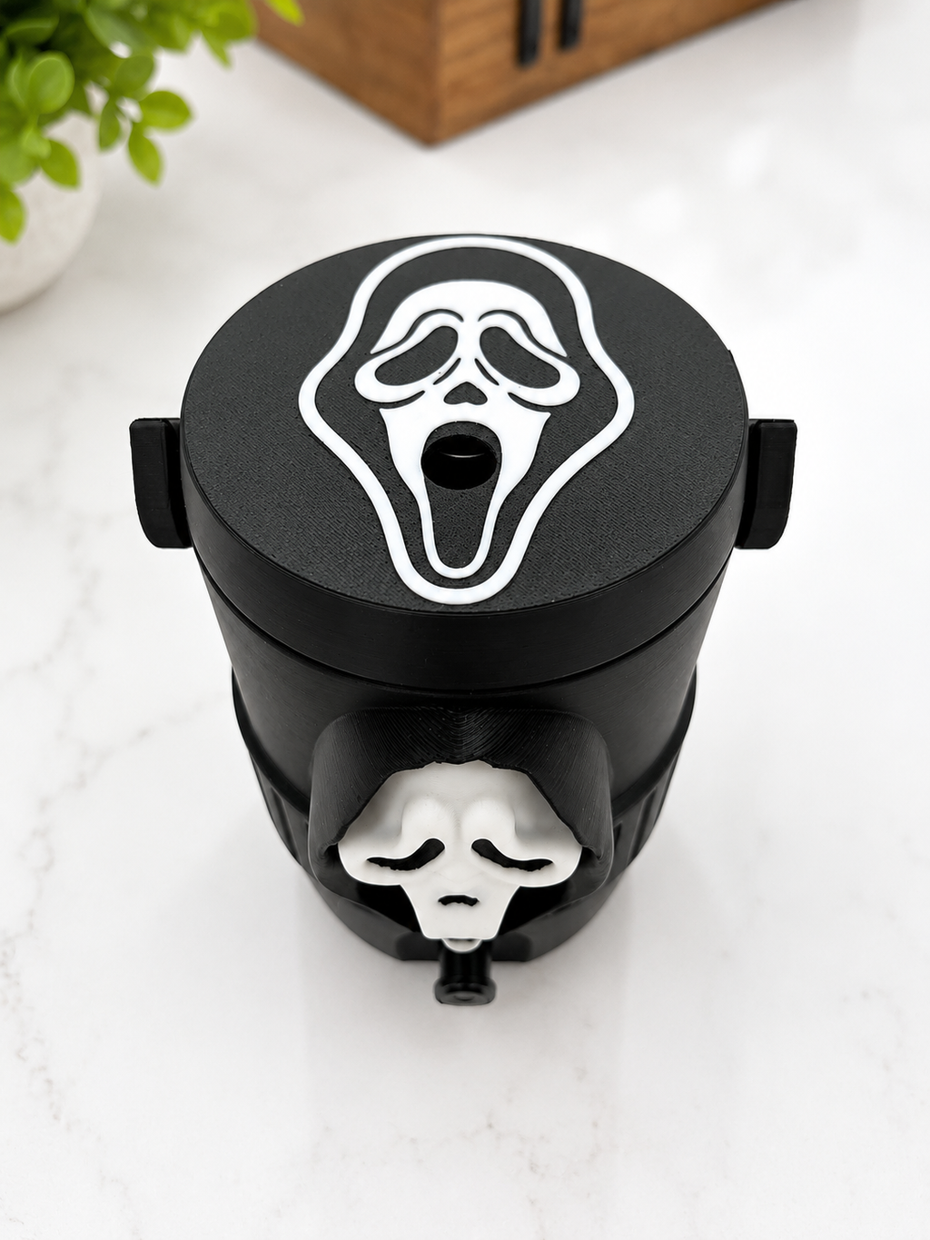 Scream Ghost Face Inspired 3D Printed Mini Can Cooler with Matching Keychain
