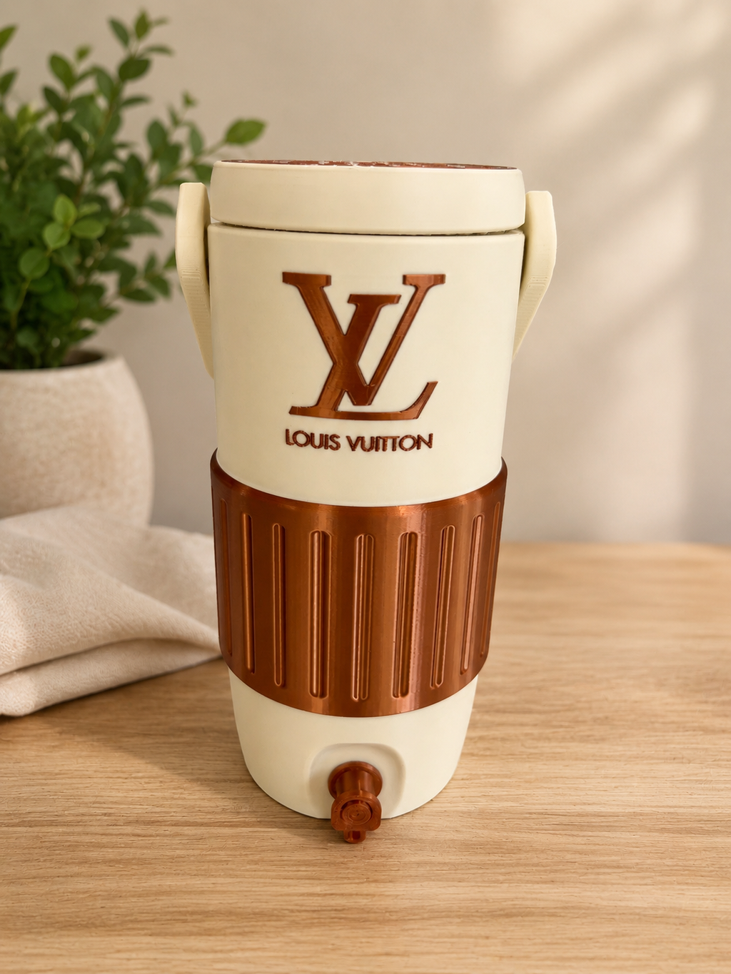 Luis Vuitton-Inspired Slim Mini Cooler with matching Key Chain/ Tab Can Opener