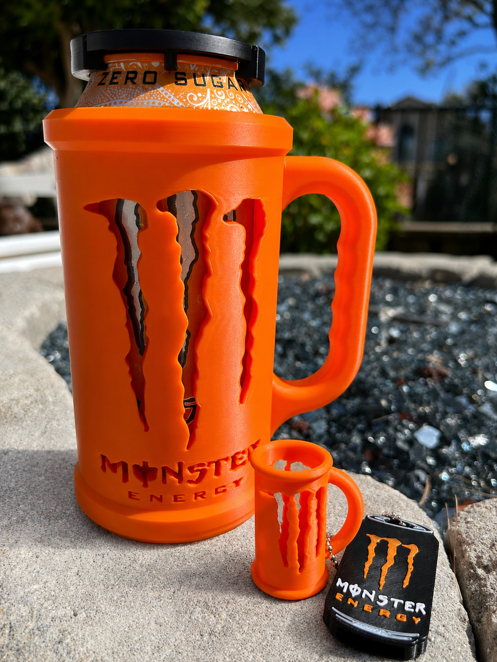 Monster Energy Inspired 3D Printed 16oz Can Holder Mug with Matching Keychain, Opener and Lid