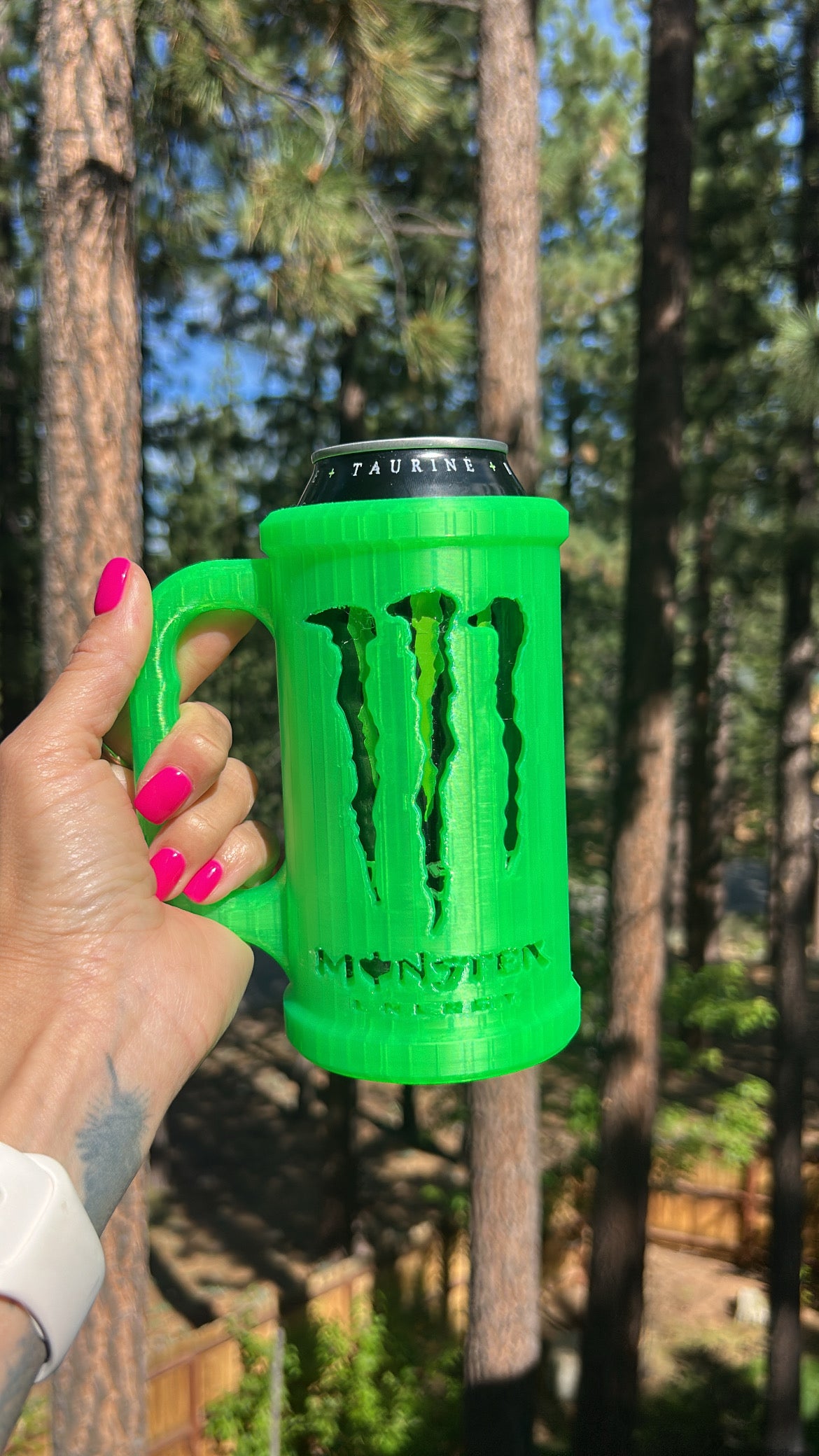 Monster Energy Inspired 3D Printed 16oz Can Holder Mug with Matching Keychain, Opener and Lid