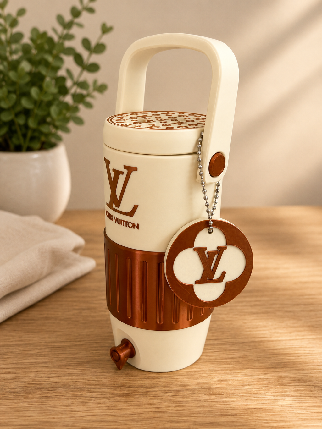 Luis Vuitton-Inspired Slim Mini Cooler with matching Key Chain/ Tab Can Opener