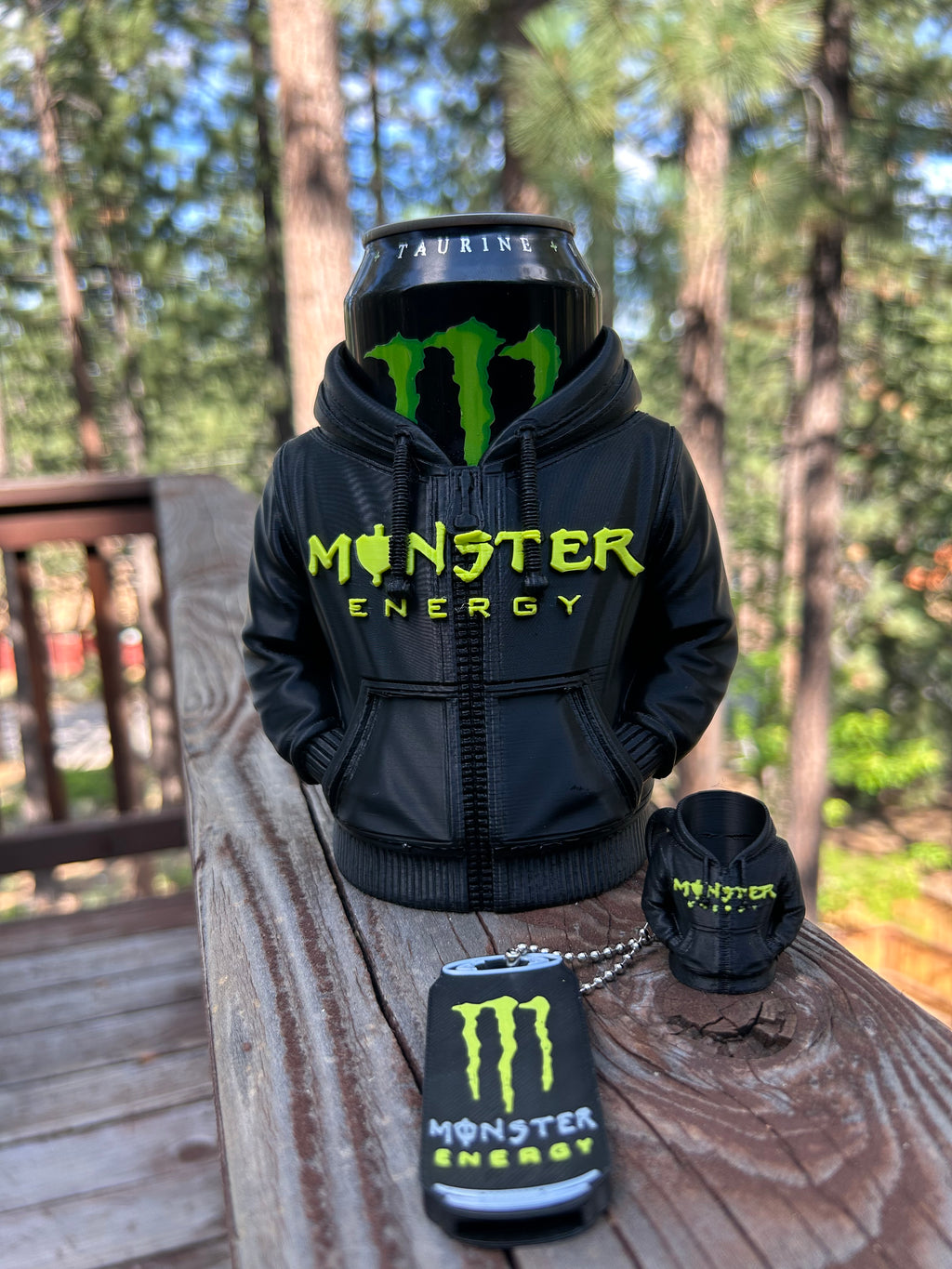 Monster Energy Inspired Hoodie Can Holder with Matching Keychain, Opener and Lid