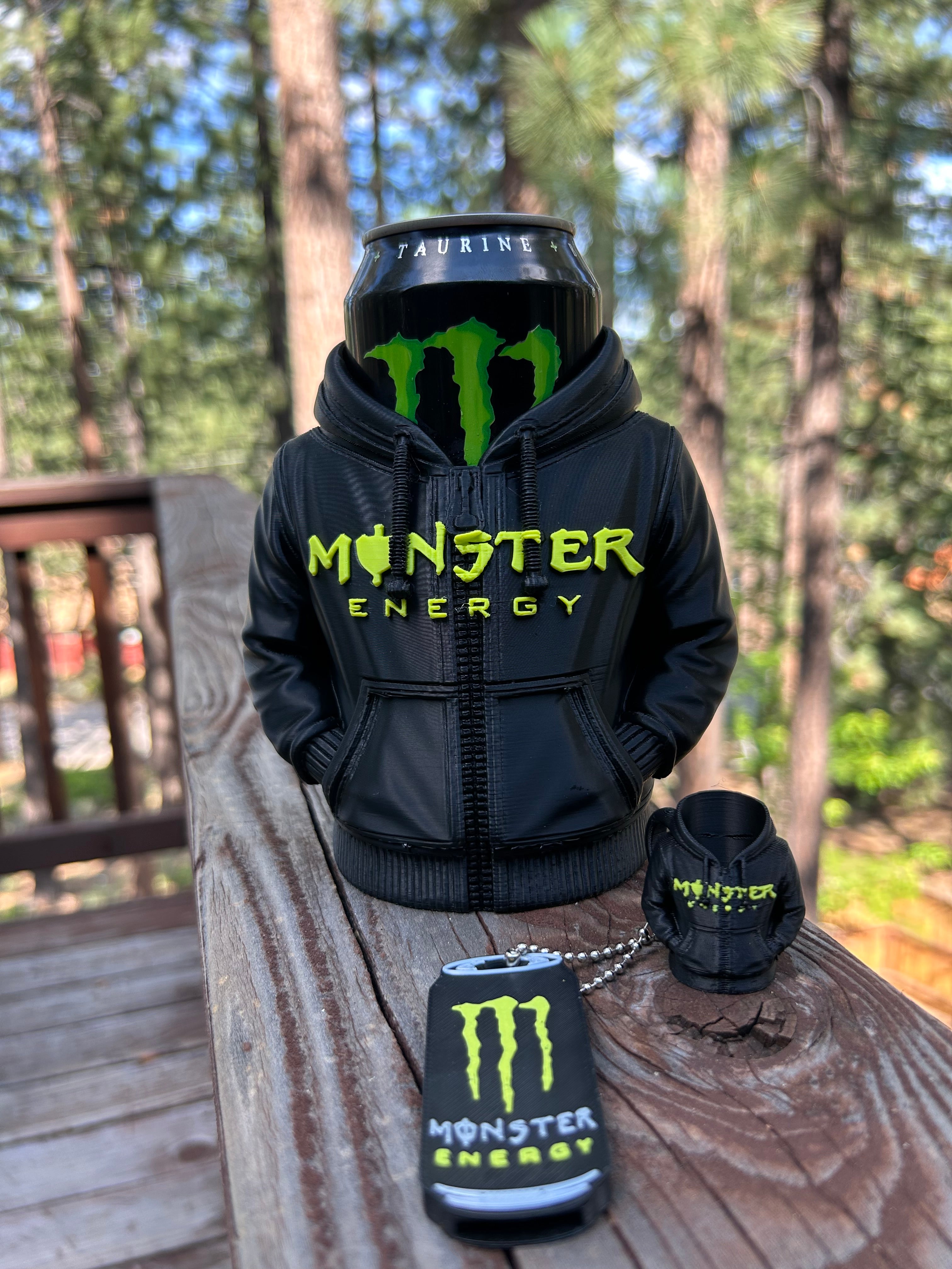 Monster Energy Inspired Hoodie Can Holder with Matching Keychain, Opener and Lid