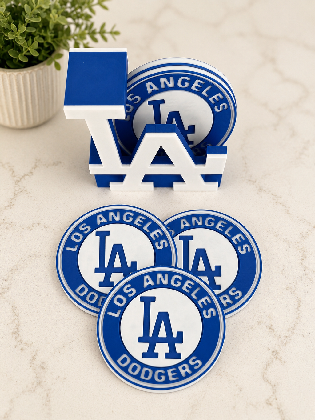 LA Dodgers 3D Printed Coasters - Set of 5 with Holder
