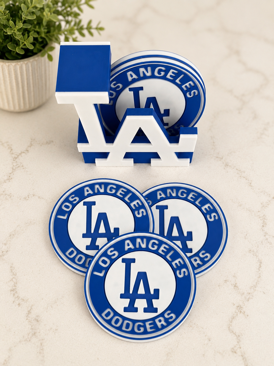 LA Dodgers 3D Printed Coasters - Set of 5 with Holder