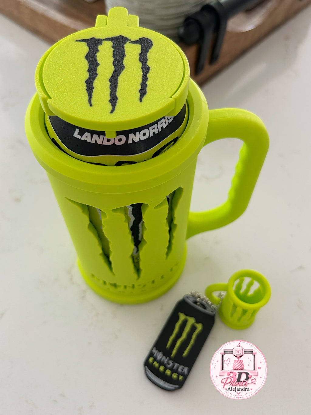 Monster Energy Inspired 3D Printed 16oz Can Holder Mug with Matching Keychain, Opener and Lid