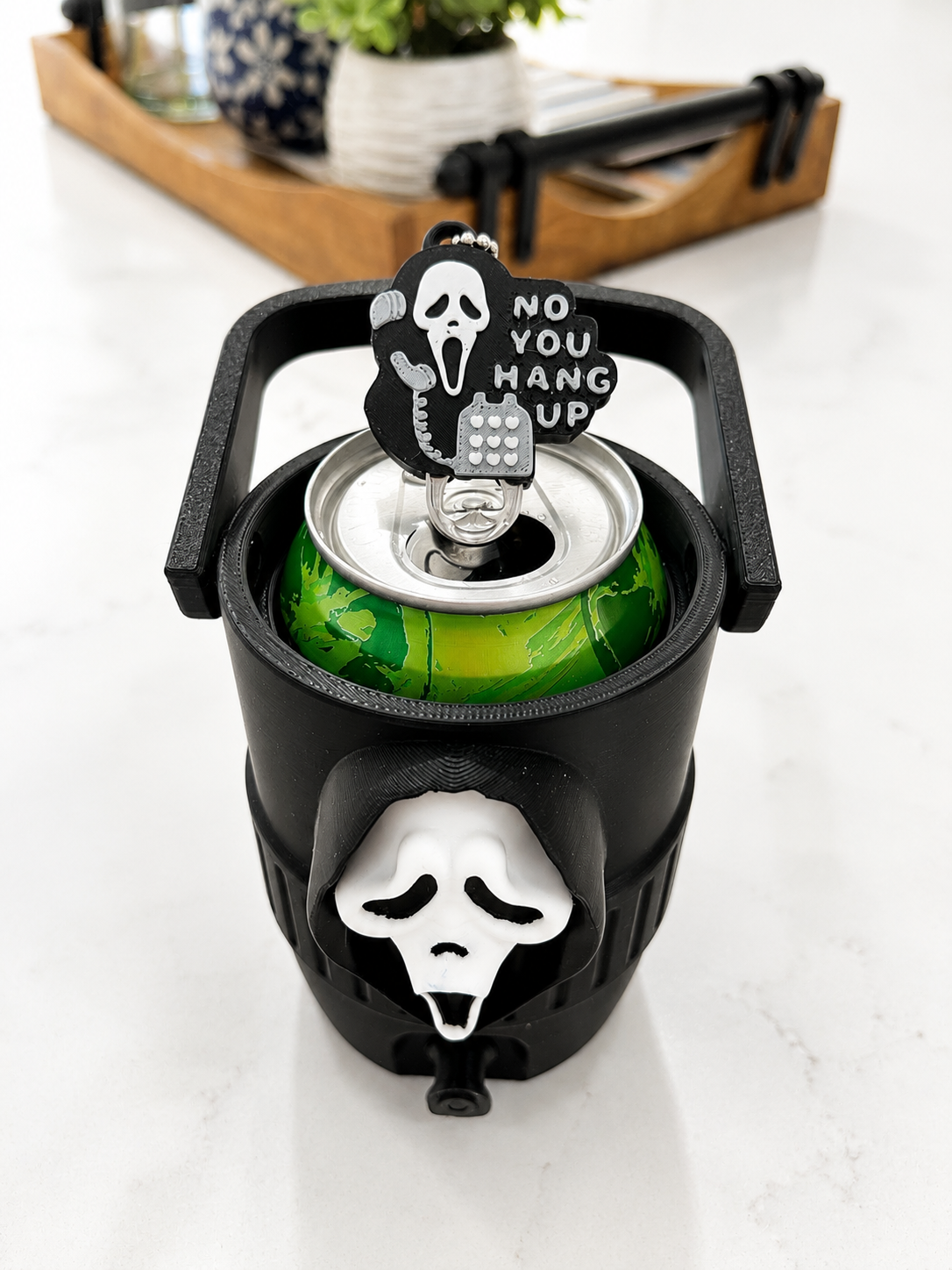 Scream Ghost Face Inspired 3D Printed Mini Can Cooler with Matching Keychain