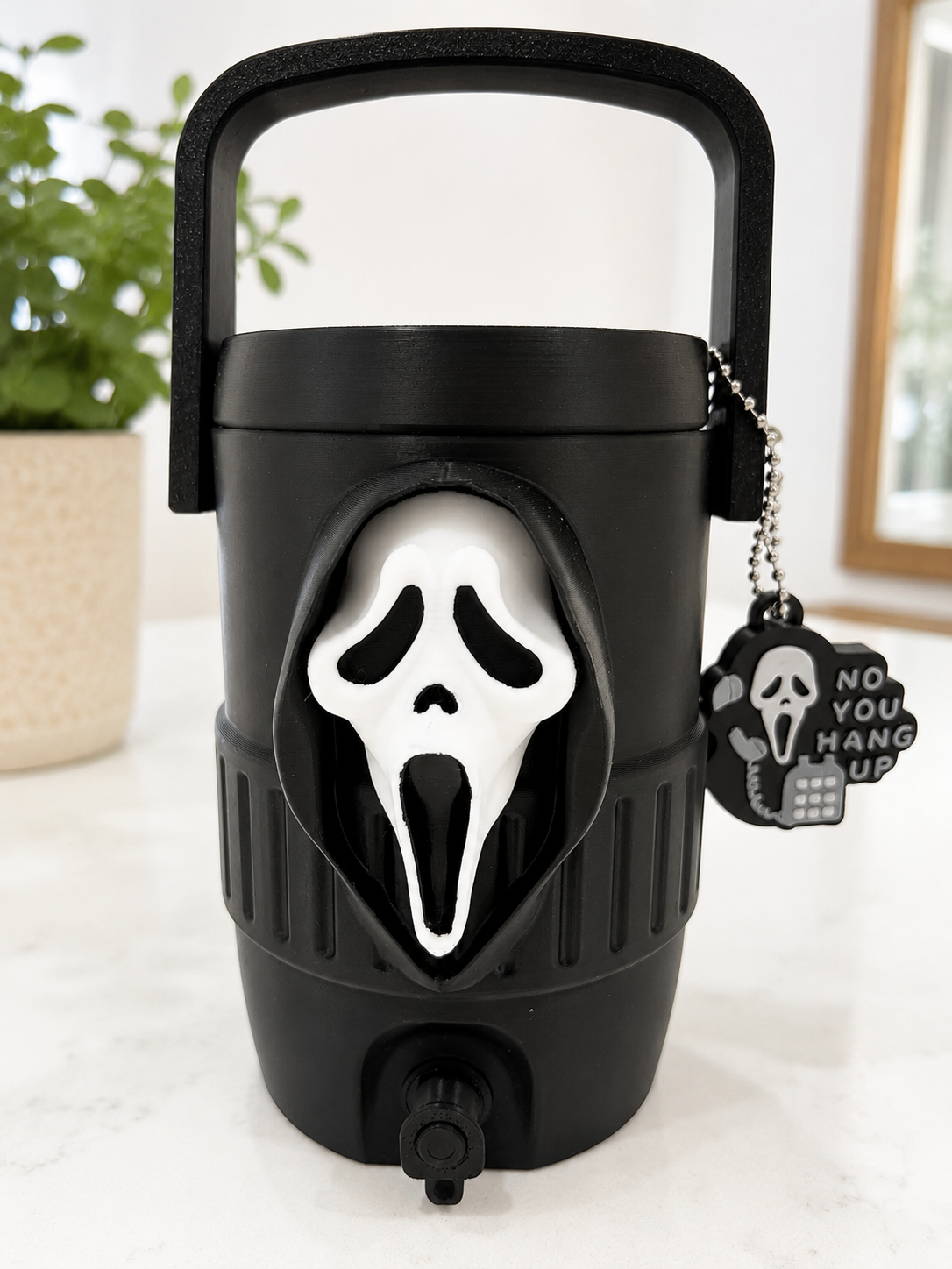 Scream Ghost Face Inspired 3D Printed Mini Can Cooler with Matching Keychain