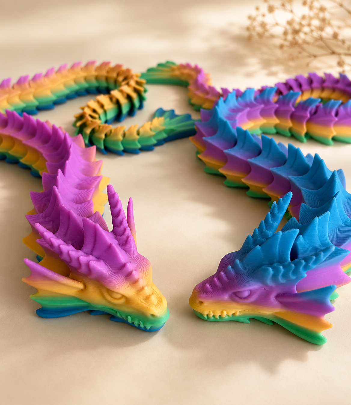20" Rainbow Articulated Dragon – 3D Printed Flexi Dragon